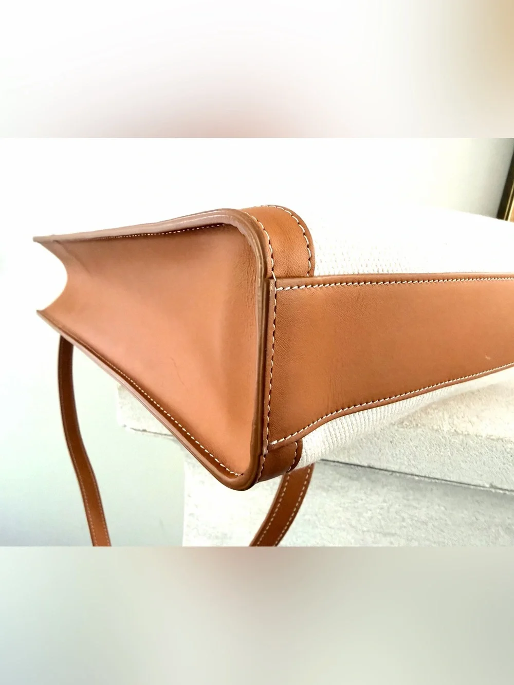 CELINE Small Vertical Cabas Natural Canvas Tan Leather Tote Crossbody